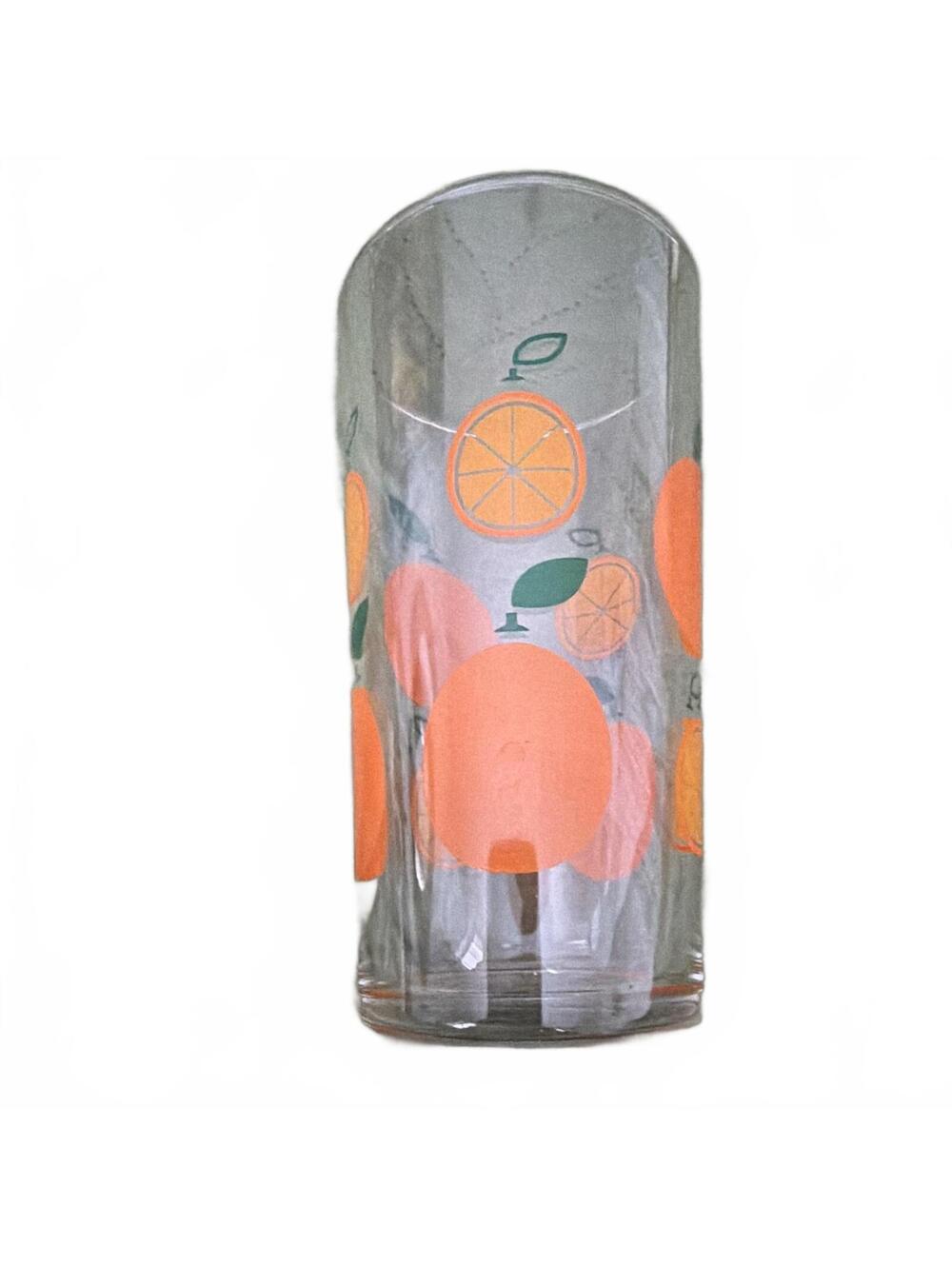 Clear Glass Tumbler Glass Decorated Orange Citrus Fruit Pattern, Round